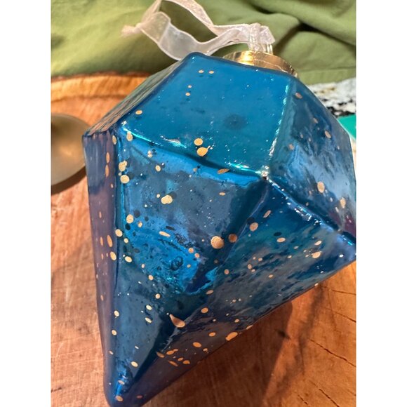 2 kugel style dillards handblown blue mercury Glass Gem-Shaped holiday Ornaments - Picture 5 of 11